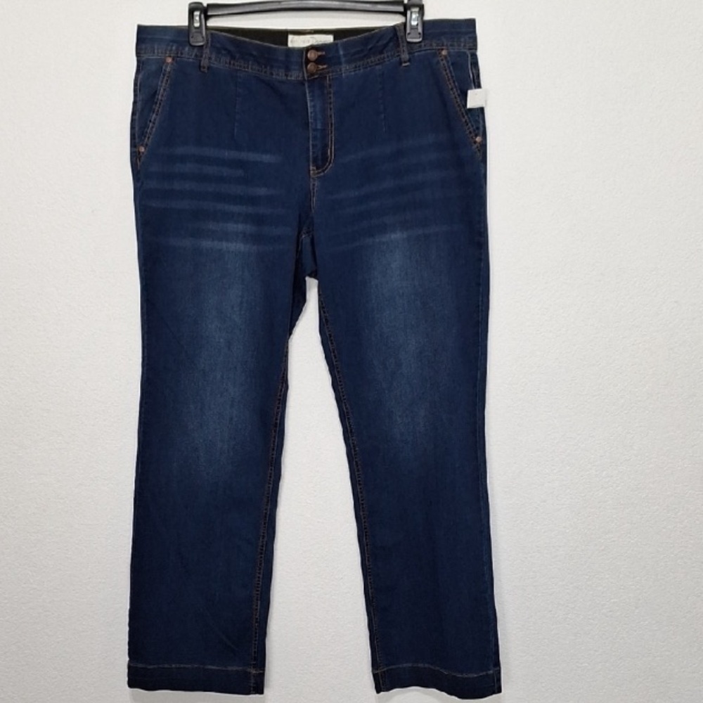C Est.1946 Dark Wash Curvy Wide Leg Cropped Streetwear Denim Jeans Plus Size 18W